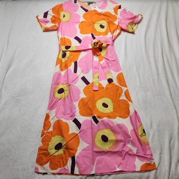 New women's 12 Marimekko x Anthropologie Kemut Unikko poplin belted midi dress - Picture 4 of 11